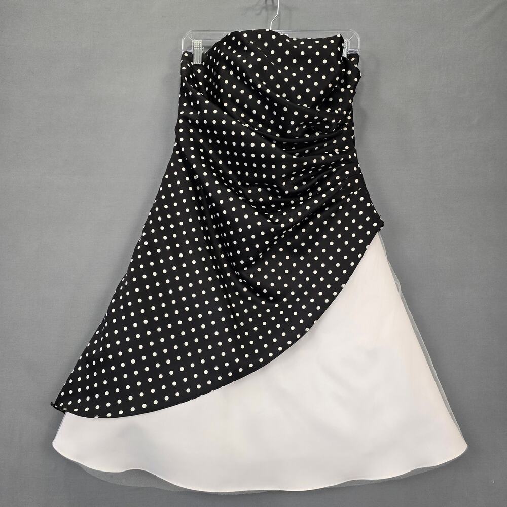 ONYX Nite Black White Midi Dress Formal Strapless Tulle Lined Zip Womens Size 11